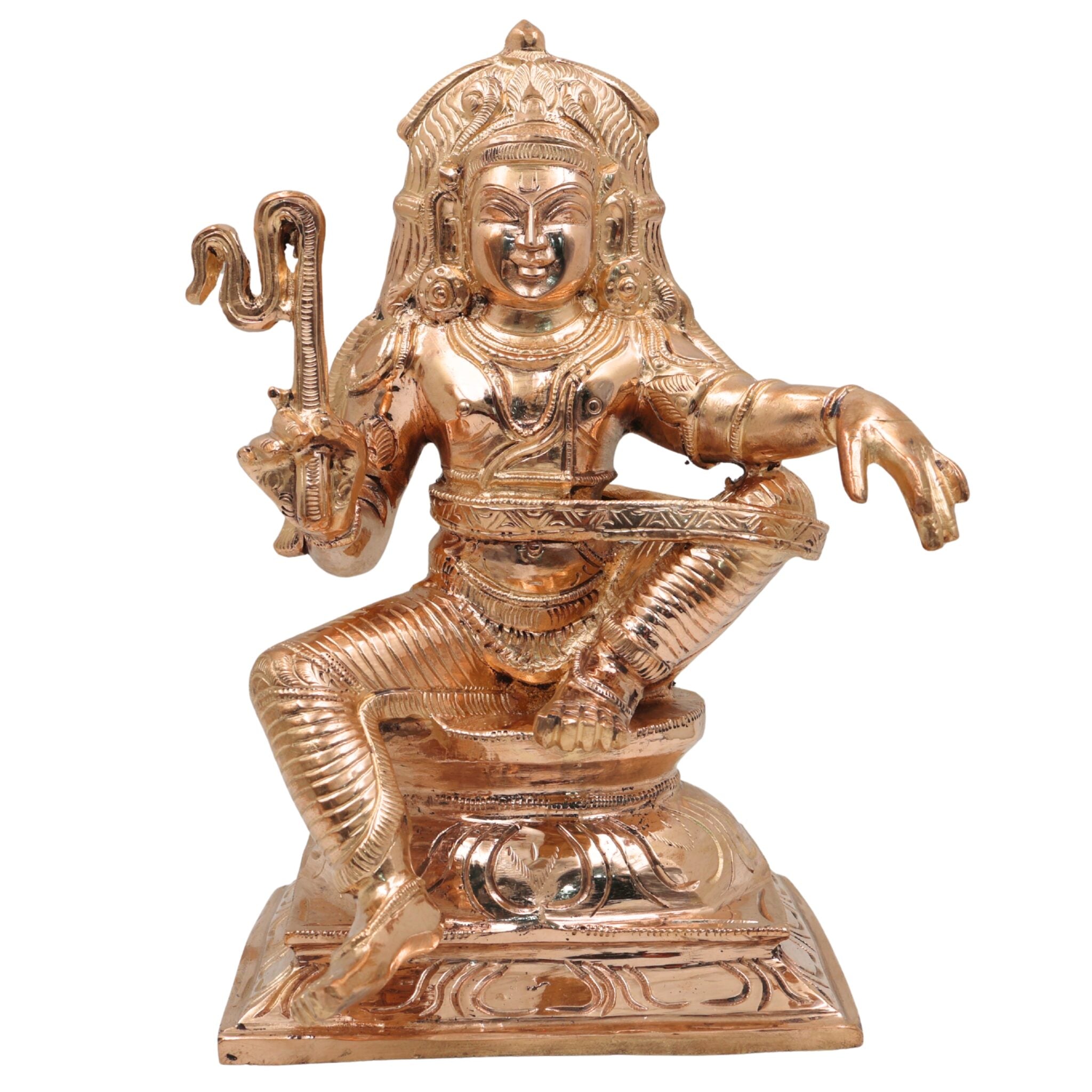Bronze Aiyanar Swamy Idol | Panchaloha Dharma Shasta Silai | Handcrafted South Indian Kaval Deivam Sculpture, Gold, 9.5 Inch, 1 Piece