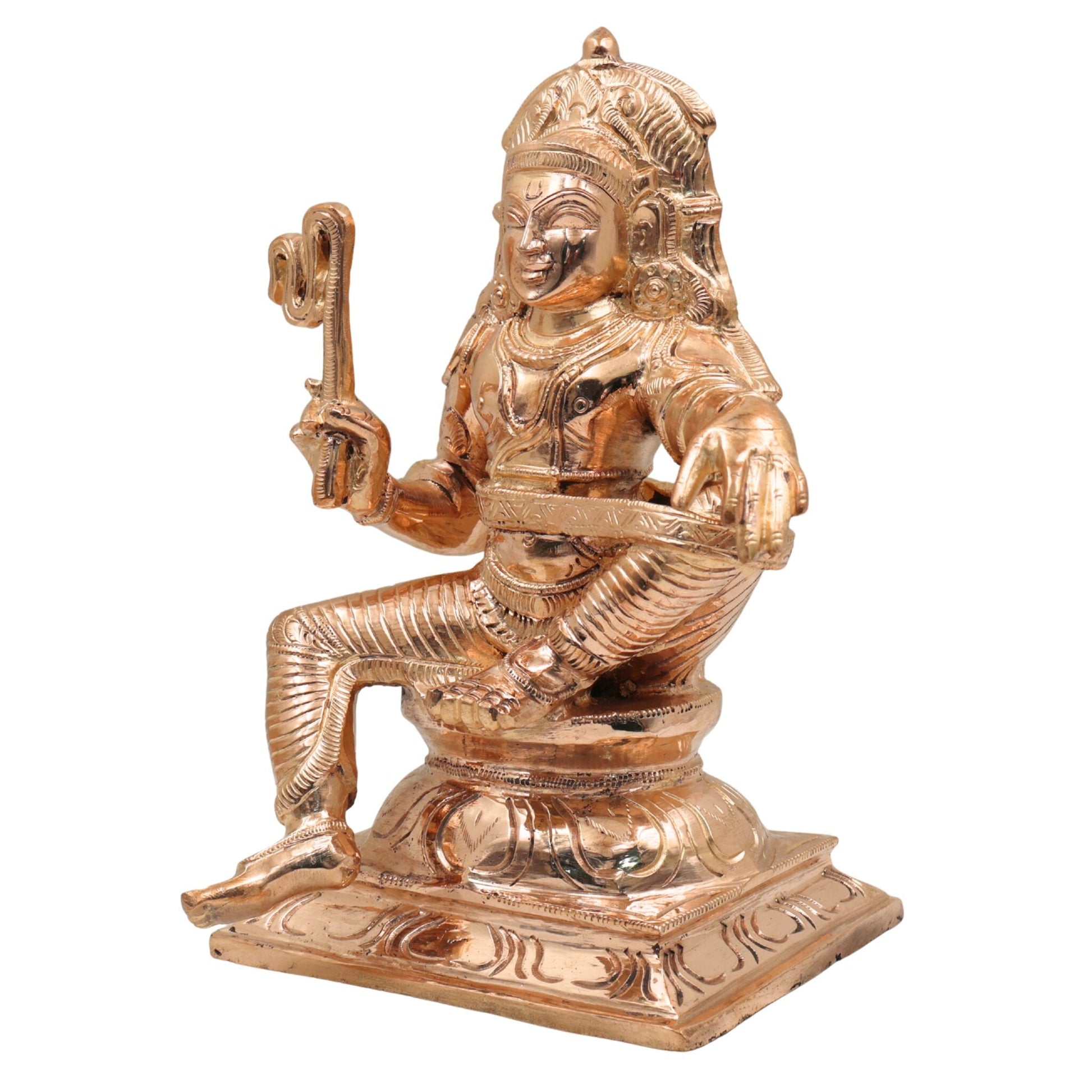 Bronze Aiyanar Swamy Idol | Panchaloha Dharma Shasta Silai | Handcrafted South Indian Kaval Deivam Sculpture, Gold, 9.5 Inch, 1 Piece