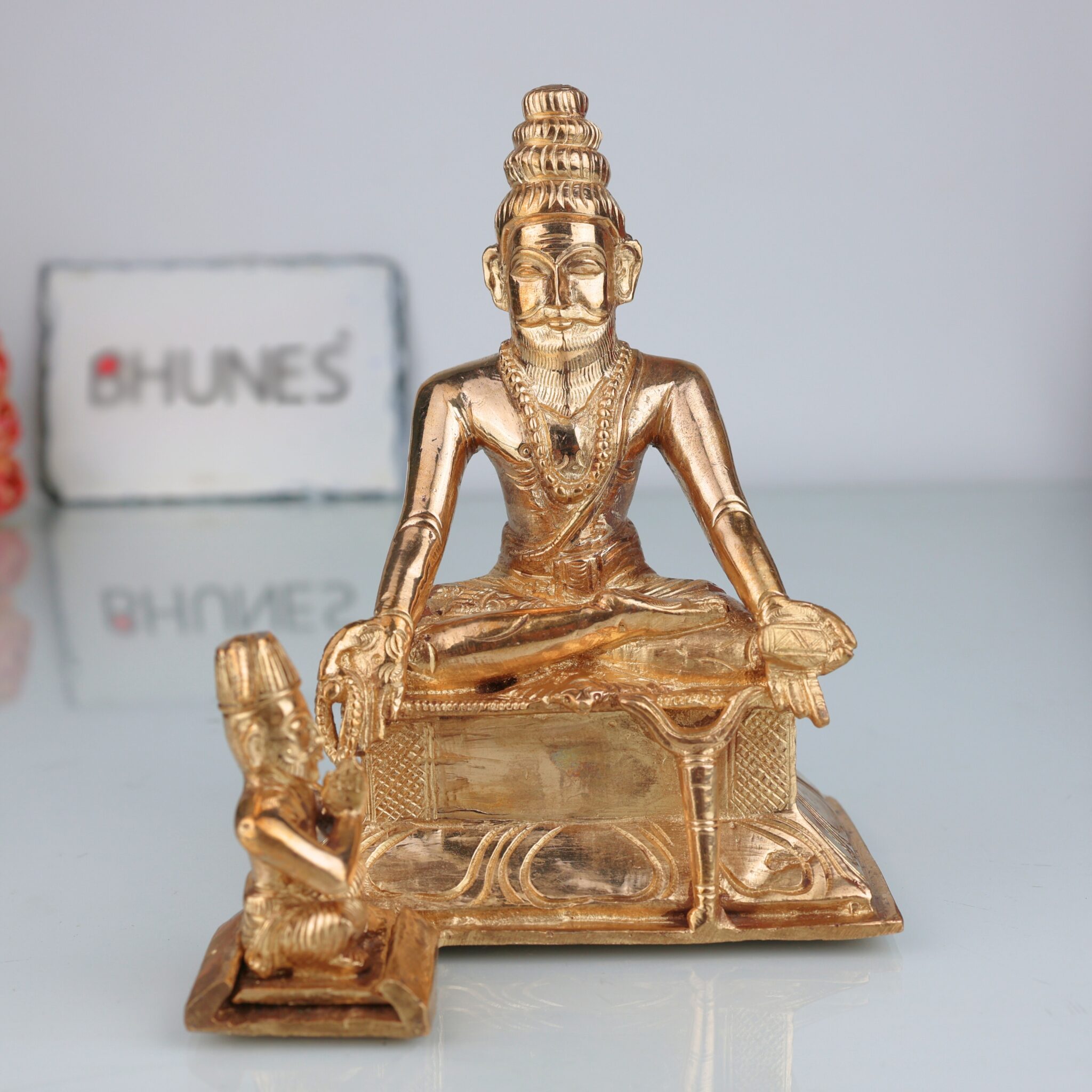 Traditional Bronze Agastya Rishi Idol | Panchaloha Siddhar Agastiar Murti | Handcrafted Chola Art Sage Sculpture for Pooja & Home Temple, Gold, 6 Inch, 1 Piece