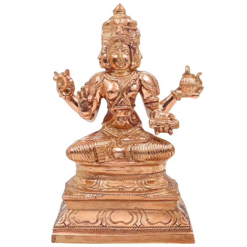 Handcrafted Bronze Chaturmukha Brahma Idol | Panchaloha Hiranyagarbha Prajapati Murti | Four-Faced Kamalasan Creator God Statue for Pooja, Temple & Vastu Decor, Gold, 6.5 Inch, 1 Piece