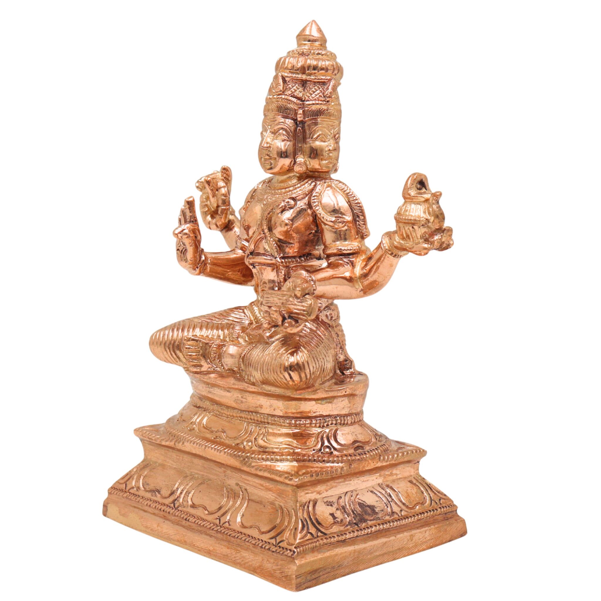 Handcrafted Bronze Chaturmukha Brahma Idol | Panchaloha Hiranyagarbha Prajapati Murti | Four-Faced Kamalasan Creator God Statue for Pooja, Temple & Vastu Decor, Gold, 6.5 Inch, 1 Piece