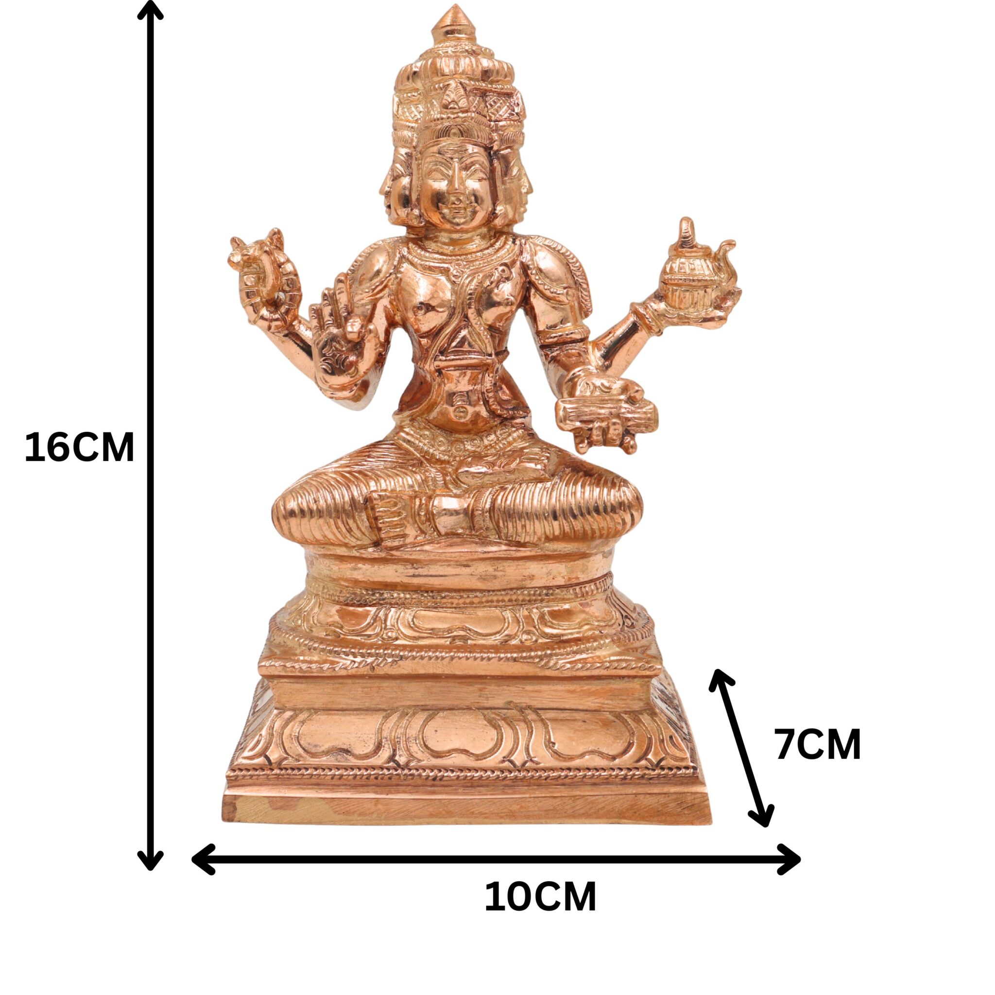 Handcrafted Bronze Chaturmukha Brahma Idol | Panchaloha Hiranyagarbha Prajapati Murti | Four-Faced Kamalasan Creator God Statue for Pooja, Temple & Vastu Decor, Gold, 6.5 Inch, 1 Piece