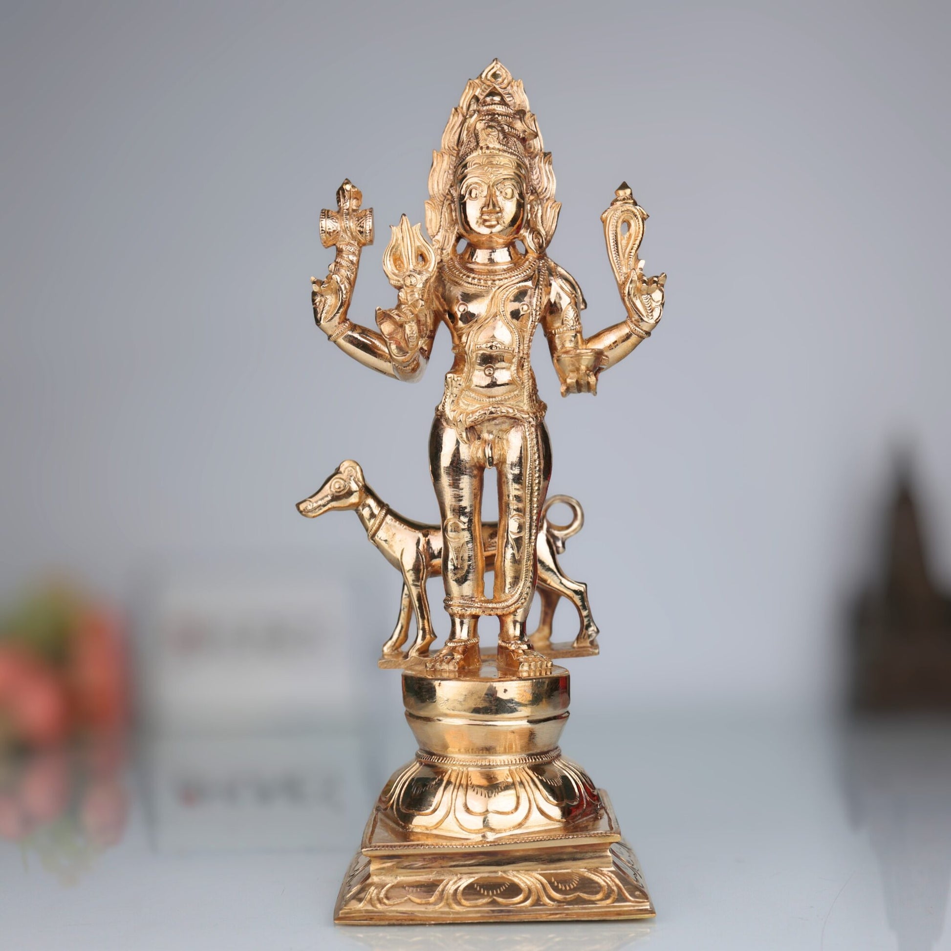 Bronze Kala Bhairava Idol – Panchaloha Kaal Bhairav Murti | Handcrafted South Indian Bhairava Statue | Bhairava Swamy, Kshetrapalaka, Ashta Bhairava Sculpture for Puja & Temple, Gold, 12.5 Inch, 1 Piece