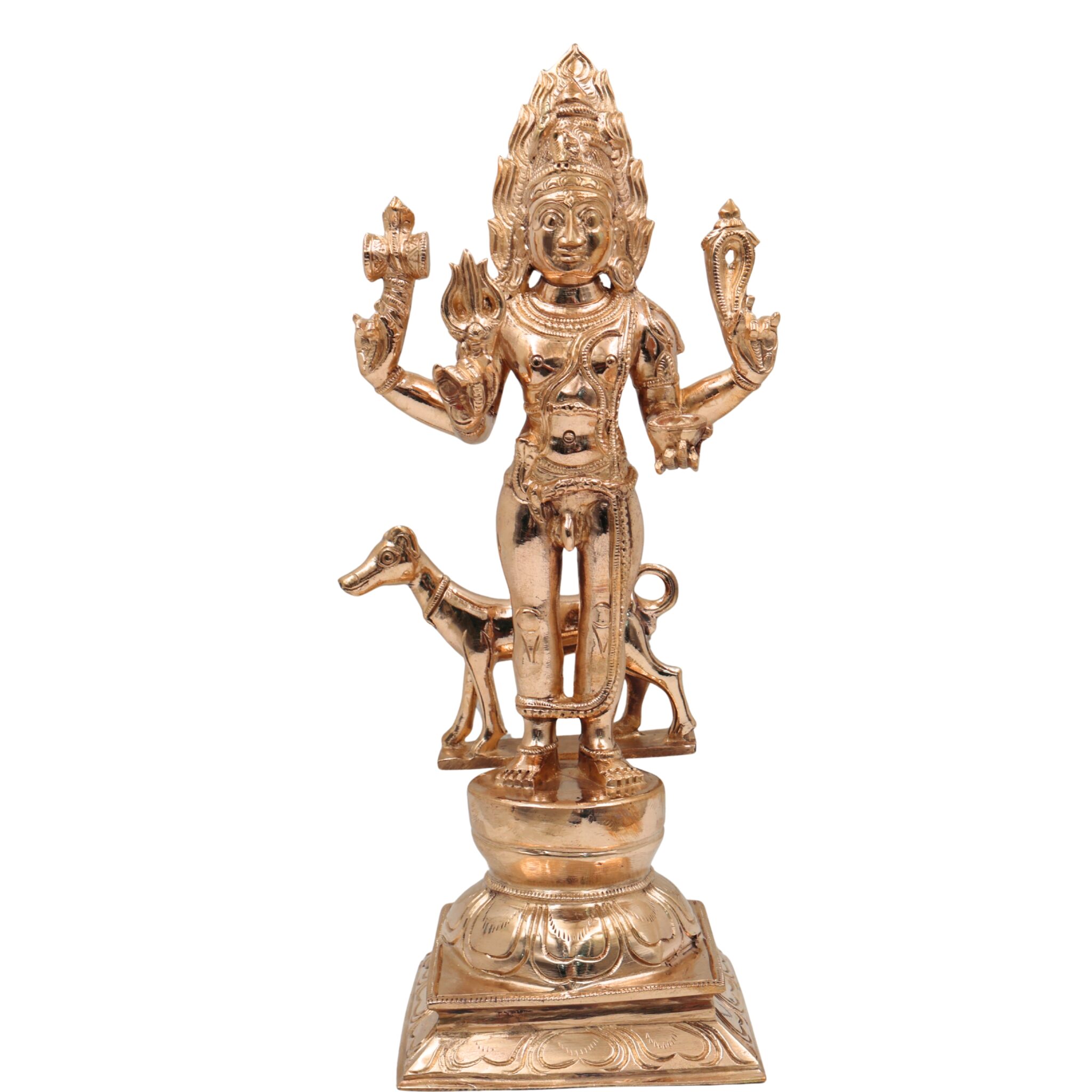 Bronze Kala Bhairava Idol – Panchaloha Kaal Bhairav Murti | Handcrafted South Indian Bhairava Statue | Bhairava Swamy, Kshetrapalaka, Ashta Bhairava Sculpture for Puja & Temple, Gold, 12.5 Inch, 1 Piece