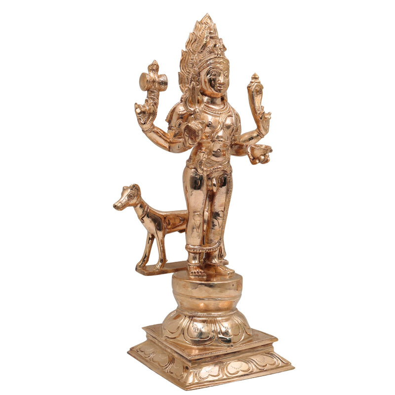 Bronze Kala Bhairava Idol – Panchaloha Kaal Bhairav Murti | Handcrafted South Indian Bhairava Statue | Bhairava Swamy, Kshetrapalaka, Ashta Bhairava Sculpture for Puja & Temple, Gold, 12.5 Inch, 1 Piece
