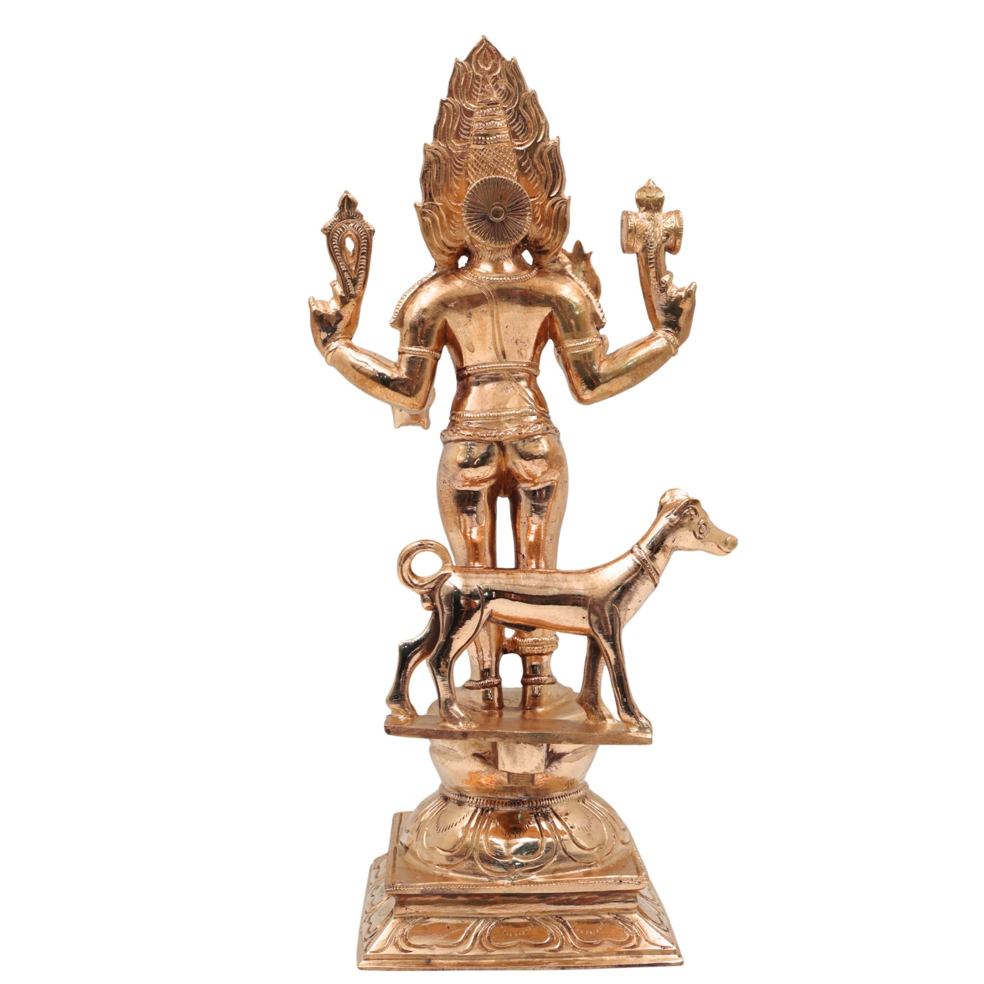 Bronze Kala Bhairava Idol – Panchaloha Kaal Bhairav Murti | Handcrafted South Indian Bhairava Statue | Bhairava Swamy, Kshetrapalaka, Ashta Bhairava Sculpture for Puja & Temple, Gold, 12.5 Inch, 1 Piece