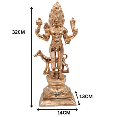 Bronze Kala Bhairava Idol – Panchaloha Kaal Bhairav Murti | Handcrafted South Indian Bhairava Statue | Bhairava Swamy, Kshetrapalaka, Ashta Bhairava Sculpture for Puja & Temple, Gold, 12.5 Inch, 1 Piece