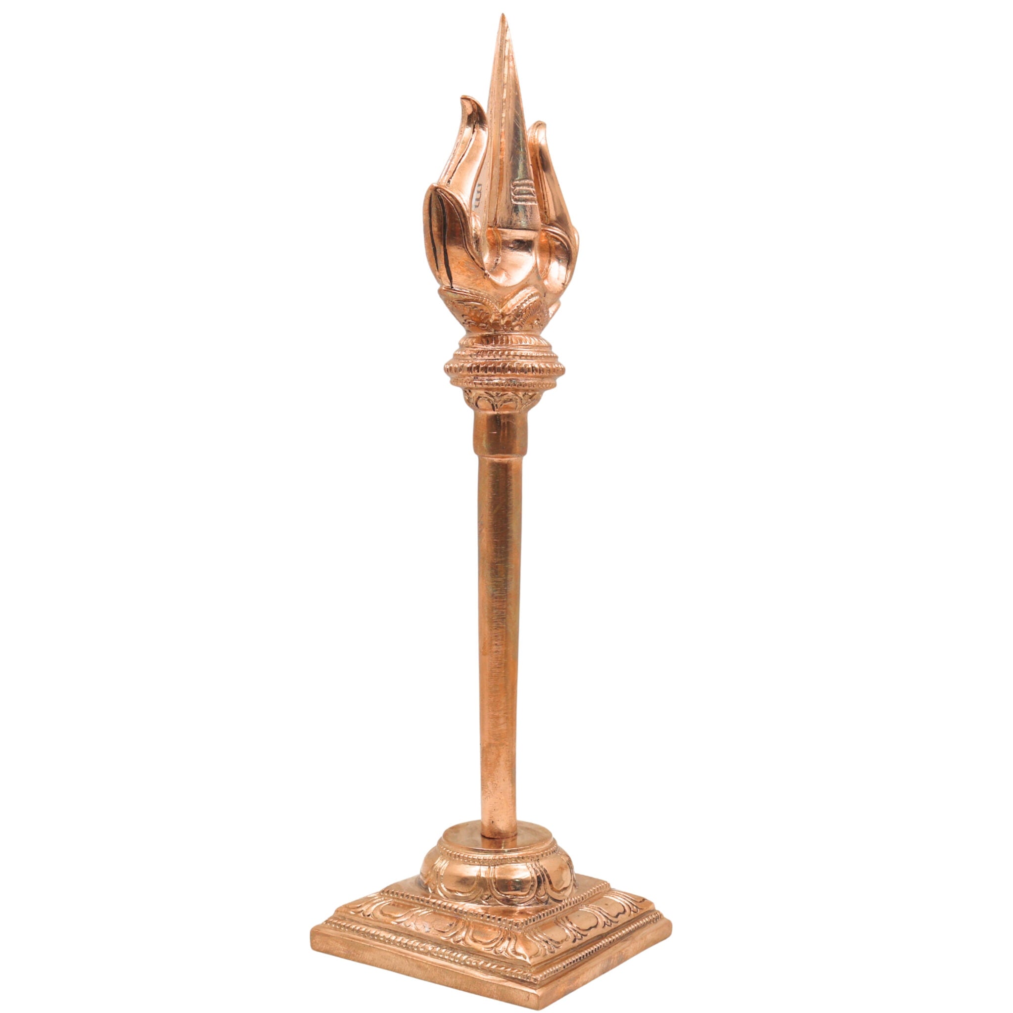 Bronze Handcrafted Trishul of Lord Shiva, Panchaloha Shiva Trident, Kanchu Trishul for Pooja, Vastu & Temple Decor, Gold, 12.5 Inch, 1 Piece