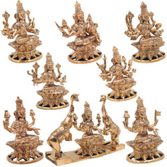 Handcrafted Bronze Ashta  Lakshmi Idol Set – Panchaloha Asta Laxmi Murti in Chola Art | Kanchu / Pittalai South Indian Temple Style Statues, Gold, 5.5 Inch, 8 Piece