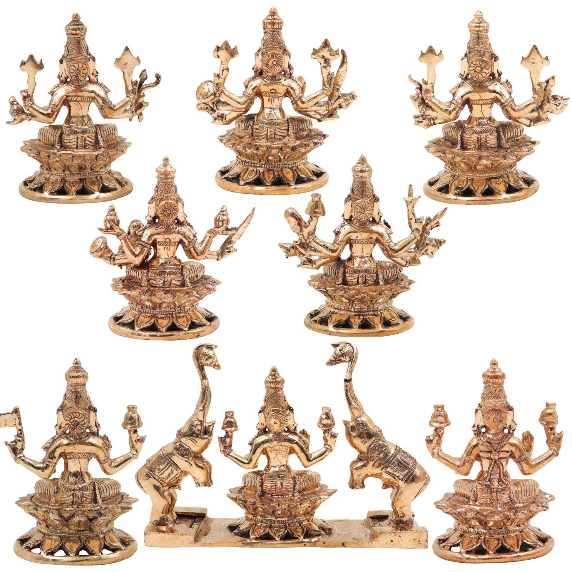 Handcrafted Bronze Ashta  Lakshmi Idol Set – Panchaloha Asta Laxmi Murti in Chola Art | Kanchu / Pittalai South Indian Temple Style Statues, Gold, 5.5 Inch, 8 Piece