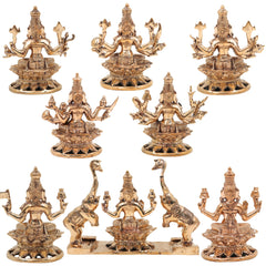 Handcrafted Bronze Ashta  Lakshmi Idol Set – Panchaloha Asta Laxmi Murti in Chola Art | Kanchu / Pittalai South Indian Temple Style Statues, Gold, 5.5 Inch, 8 Piece