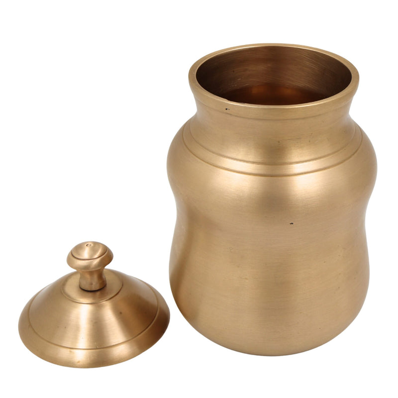 Brass Ghee Box, Masala Box, Pittal Ghee Dabba, Kanchu Ghee Holder, Indian Spice Storage Pot, Vintage Style Brass Pooja Box, Capacity 300ml, Gold, 6.5 Inch, 1 Piece