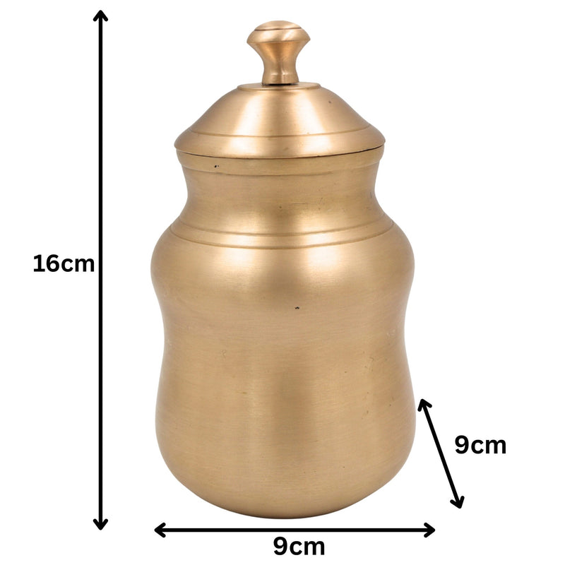 Brass Ghee Box, Masala Box, Pittal Ghee Dabba, Kanchu Ghee Holder, Indian Spice Storage Pot, Vintage Style Brass Pooja Box, Capacity 300ml, Gold, 6.5 Inch, 1 Piece
