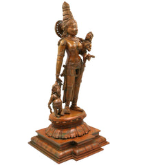 Handcrafted Panchaloha Parvati Ganesh Murugan Idol | South Indian Divine Parivar Sculpture in Bronze – Gauri with Vinayaka and Skanda, Gold, 19.5 Inch, 1 Piece