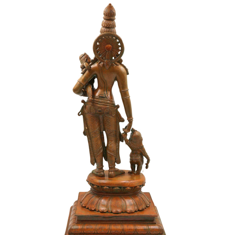 Handcrafted Panchaloha Parvati Ganesh Murugan Idol | South Indian Divine Parivar Sculpture in Bronze – Gauri with Vinayaka and Skanda, Gold, 19.5 Inch, 1 Piece