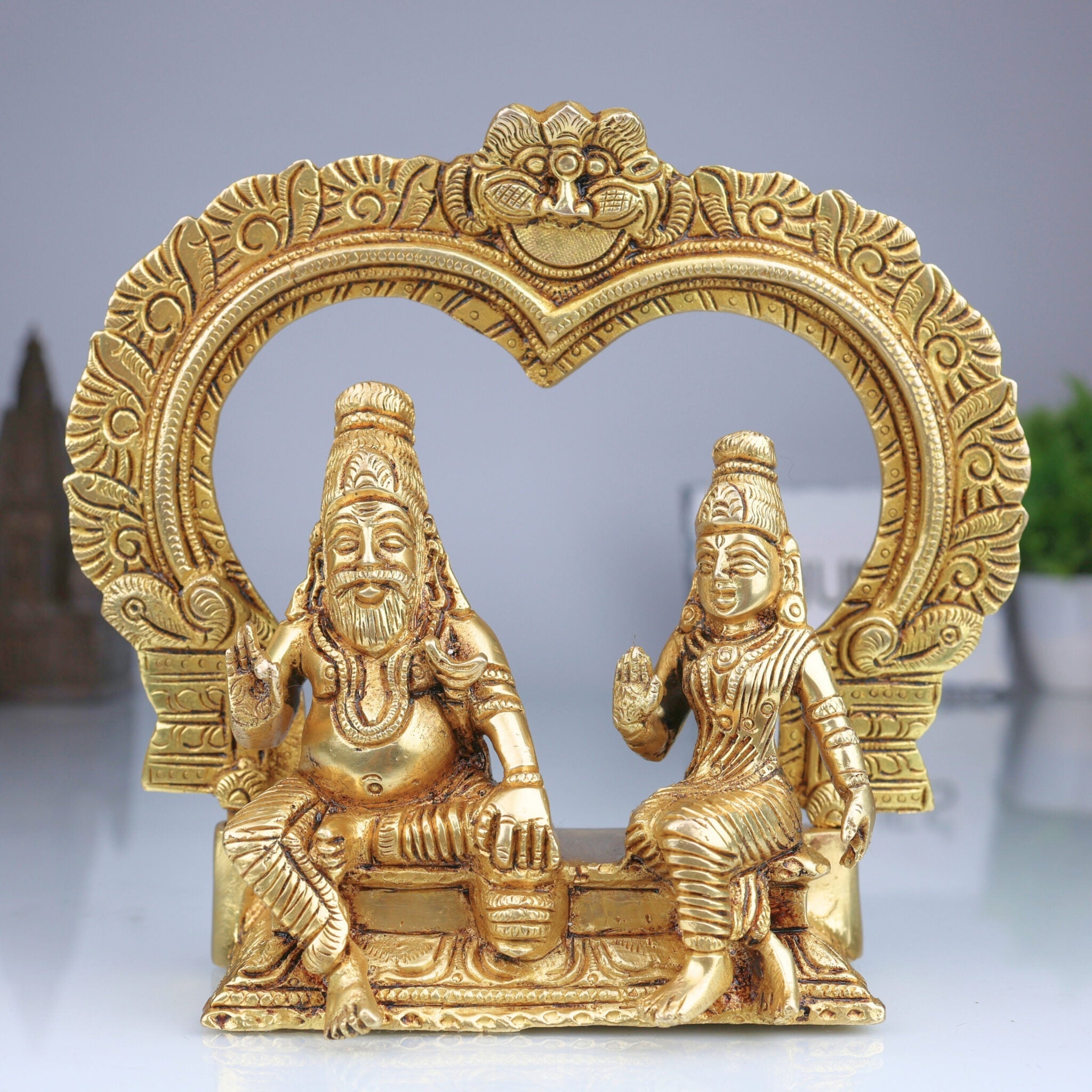 Bronze Agastya Lopamudra Idol, Handcrafted Panchaloha Murti, South Indian Decorative & Puja Statue, Gold, 7 Inch, 1 Piece