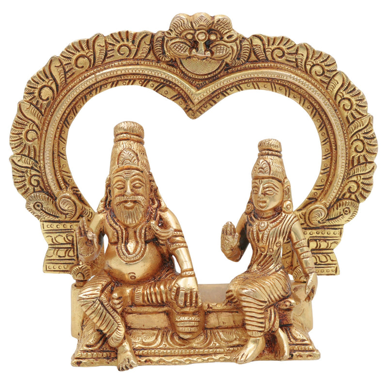Bronze Agastya Lopamudra Idol, Handcrafted Panchaloha Murti, South Indian Decorative & Puja Statue, Gold, 7 Inch, 1 Piece