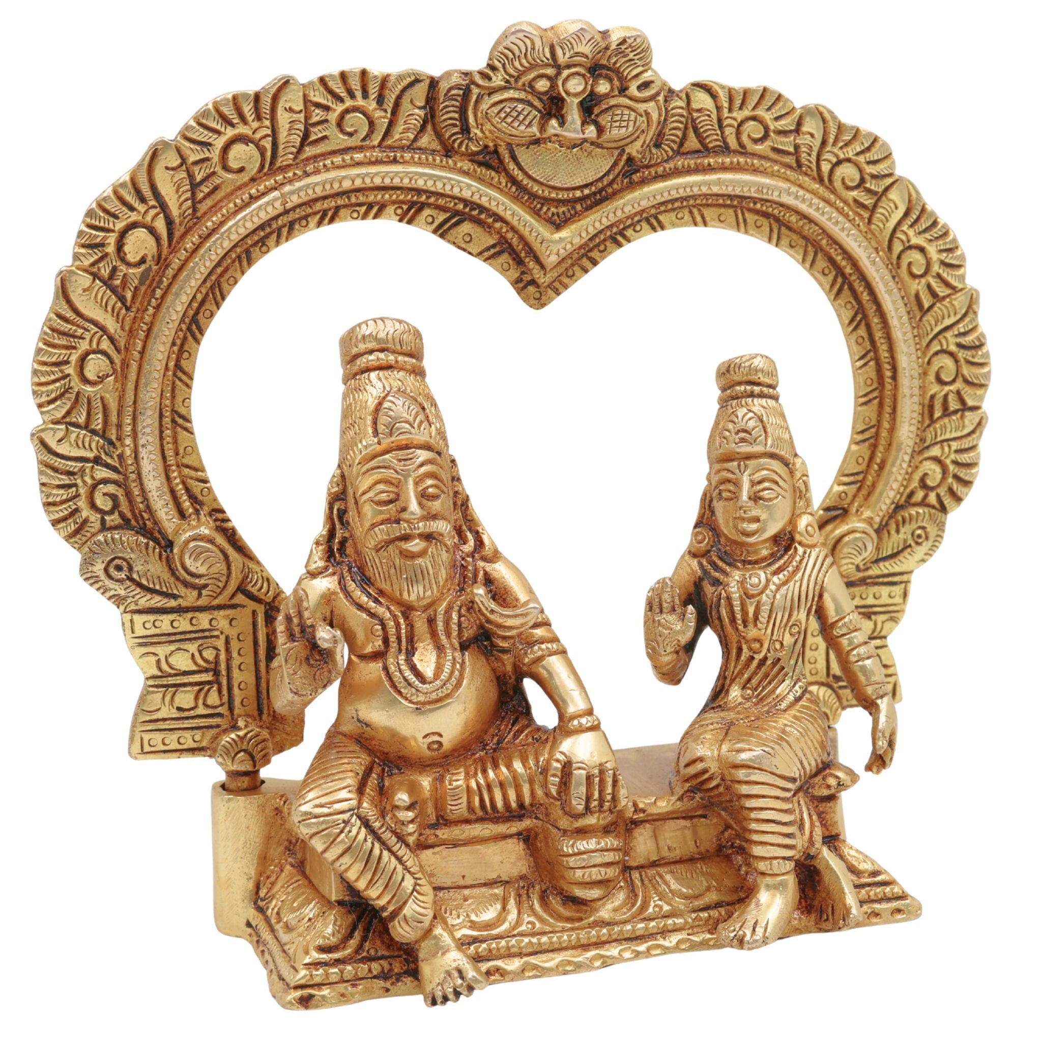 Bronze Agastya Lopamudra Idol, Handcrafted Panchaloha Murti, South Indian Decorative & Puja Statue, Gold, 7 Inch, 1 Piece