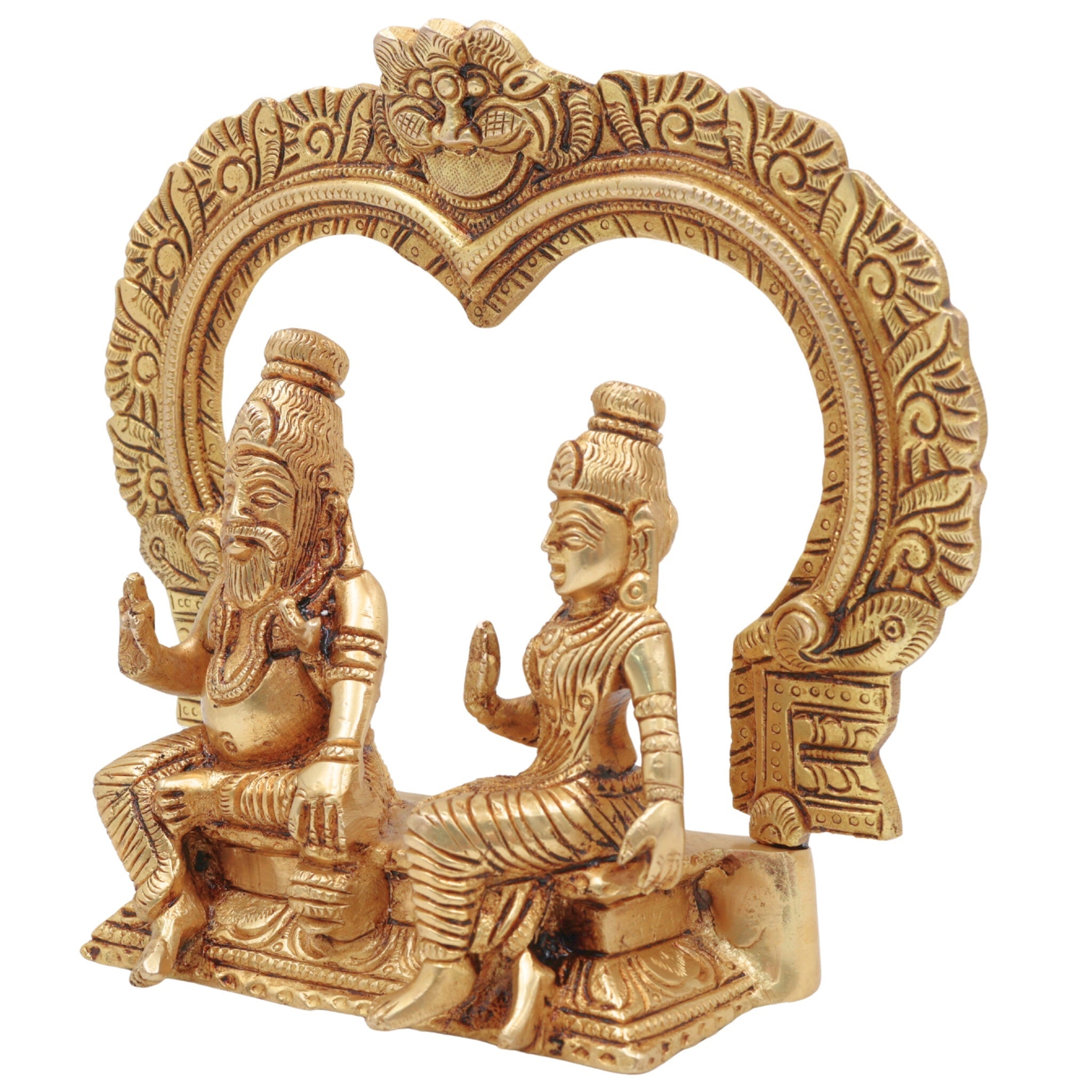 Bronze Agastya Lopamudra Idol, Handcrafted Panchaloha Murti, South Indian Decorative & Puja Statue, Gold, 7 Inch, 1 Piece