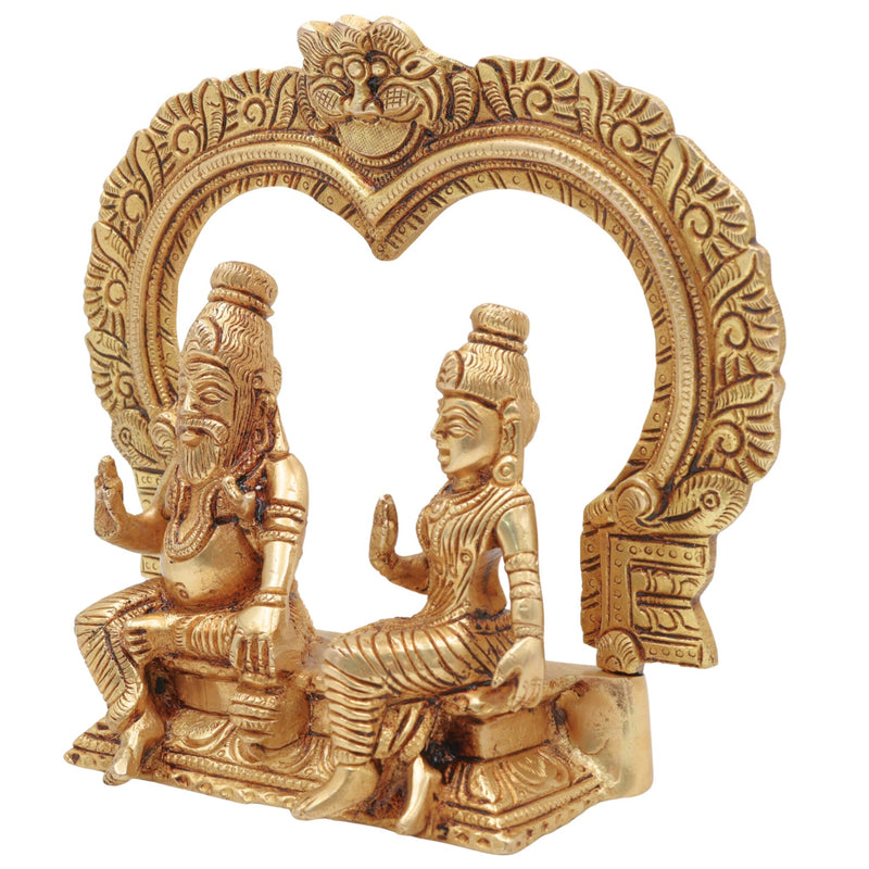 Bronze Agastya Lopamudra Idol, Handcrafted Panchaloha Murti, South Indian Decorative & Puja Statue, Gold, 7 Inch, 1 Piece