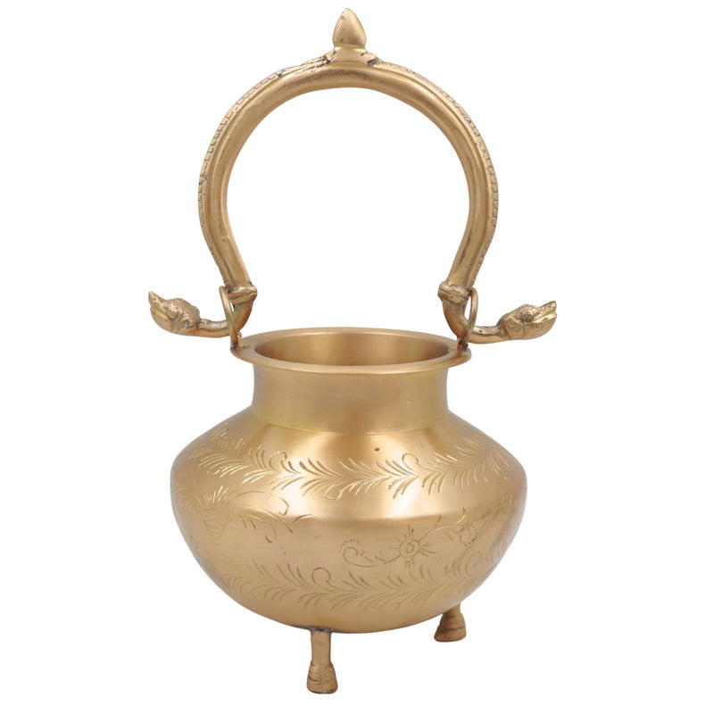 Brass Kamandal for Pooja, Hand Carved Pital Kamandalu Water Pot for Sadhu, Rishi, Yogi, Muni, Meditation, and Vedic Rituals, Gold, 11 Inch, 1 Piece (Copy)