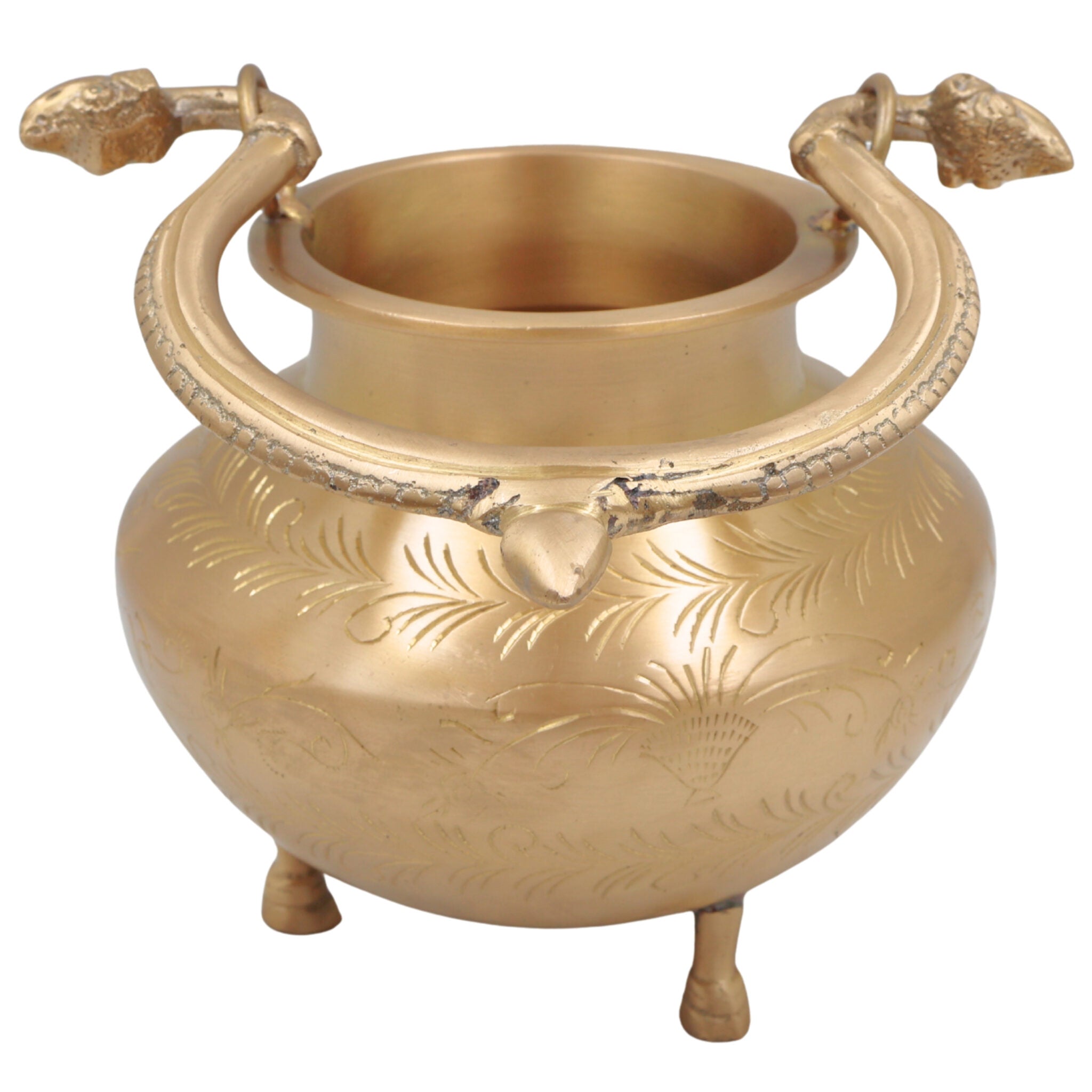 Brass Kamandal for Pooja, Hand Carved Pital Kamandalu Water Pot for Sadhu, Rishi, Yogi, Muni, Meditation, and Vedic Rituals, Gold, 11 Inch, 1 Piece (Copy)