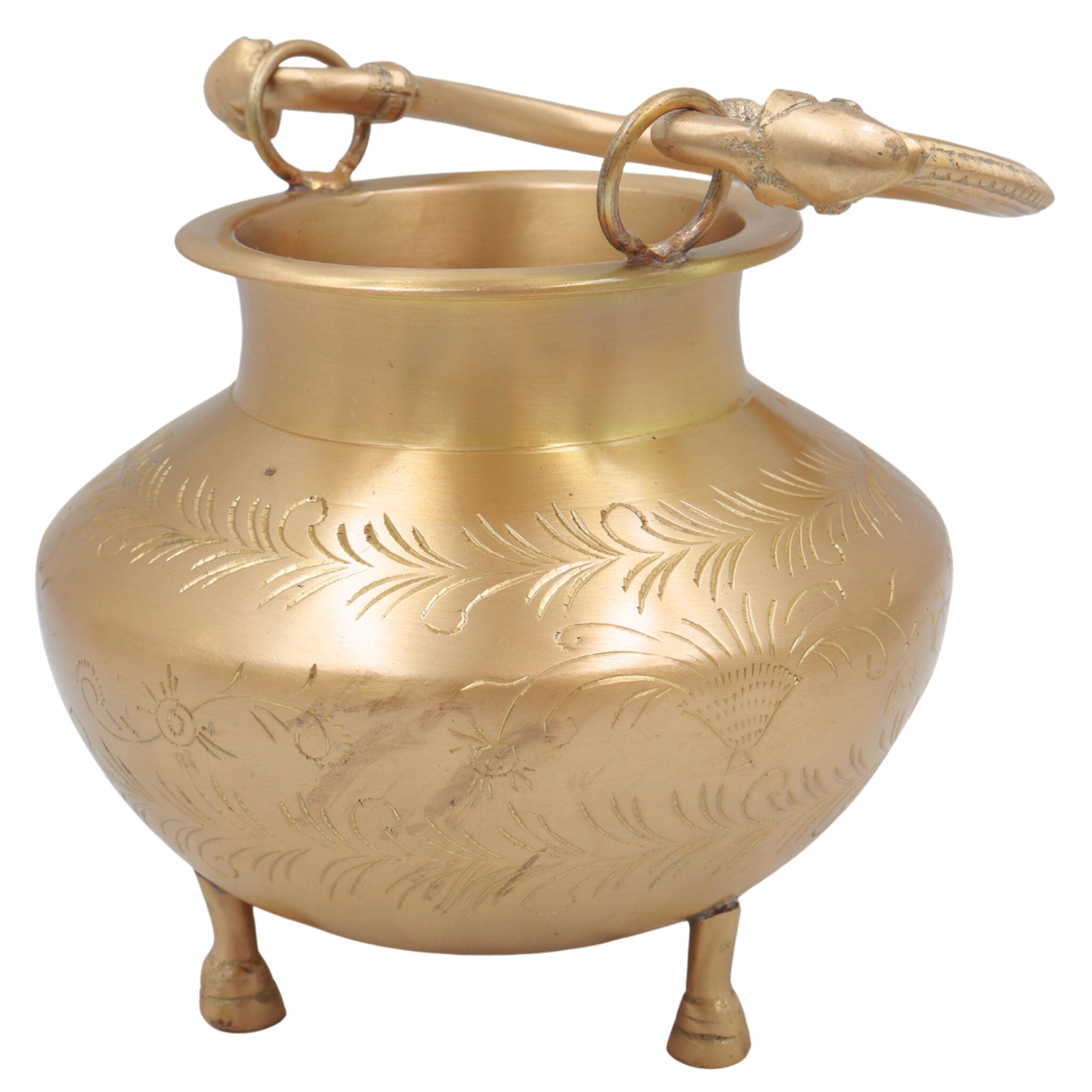 Brass Kamandal for Pooja, Hand Carved Pital Kamandalu Water Pot for Sadhu, Rishi, Yogi, Muni, Meditation, and Vedic Rituals, Gold, 11 Inch, 1 Piece (Copy)