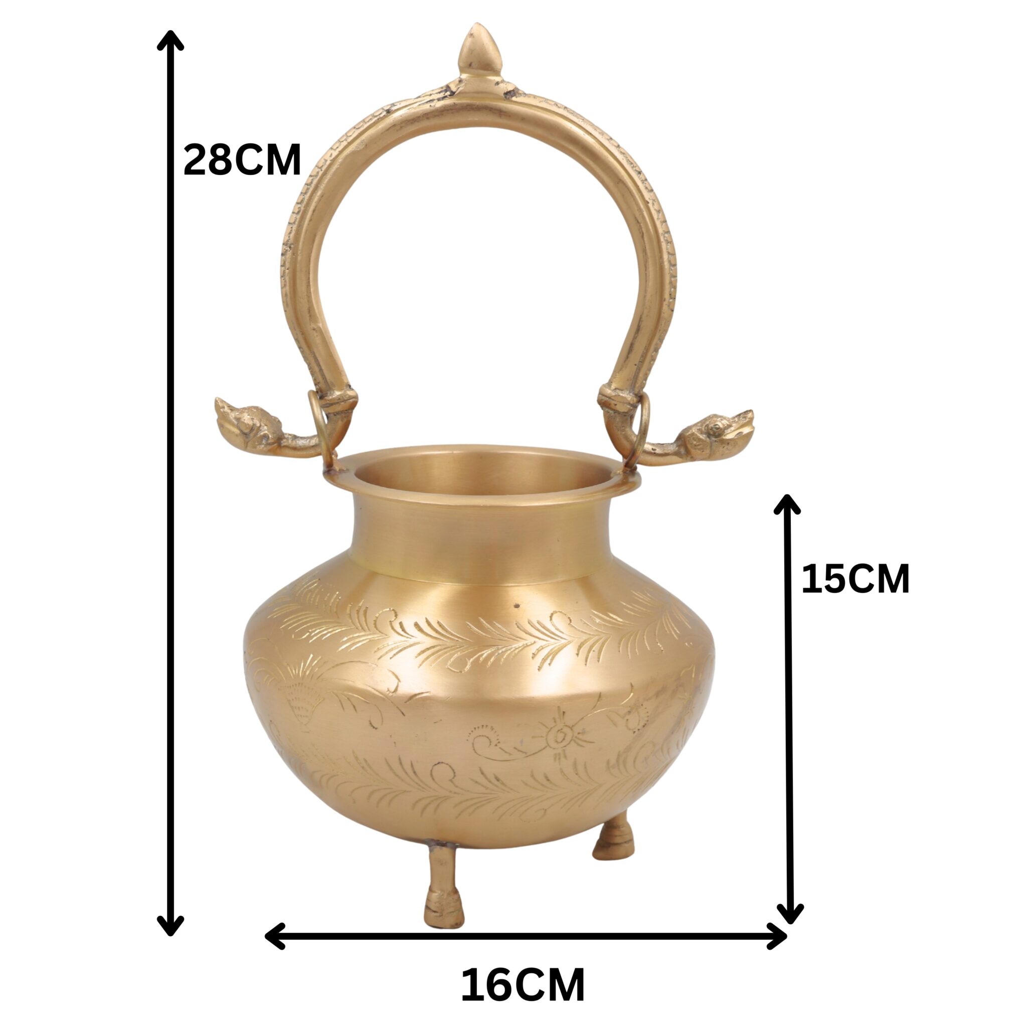 Brass Kamandal for Pooja, Hand Carved Pital Kamandalu Water Pot for Sadhu, Rishi, Yogi, Muni, Meditation, and Vedic Rituals, Gold, 11 Inch, 1 Piece (Copy)