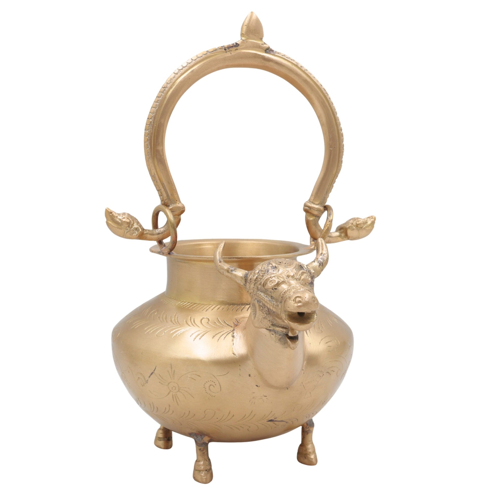 Gomukh Brass Kamandal for Pooja, Gau Mukhi Pital Kamandalu with Cow Face Spout,Vedic Gomukhi Kamandalu for Abhishekam, Tapasya & Yajna, Gold, 11 Inch, 1 Piece