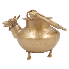 Gomukh Brass Kamandal for Pooja, Gau Mukhi Pital Kamandalu with Cow Face Spout,Vedic Gomukhi Kamandalu for Abhishekam, Tapasya & Yajna, Gold, 11 Inch, 1 Piece
