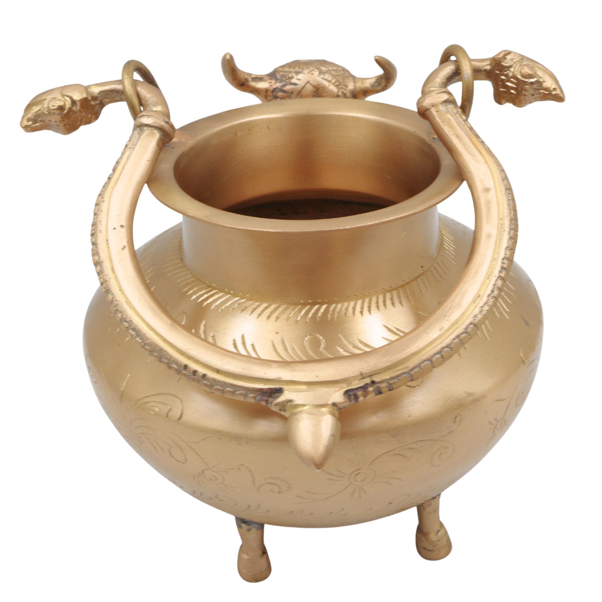 Gomukh Brass Kamandal for Pooja, Gau Mukhi Pital Kamandalu with Cow Face Spout,Vedic Gomukhi Kamandalu for Abhishekam, Tapasya & Yajna, Gold, 11 Inch, 1 Piece
