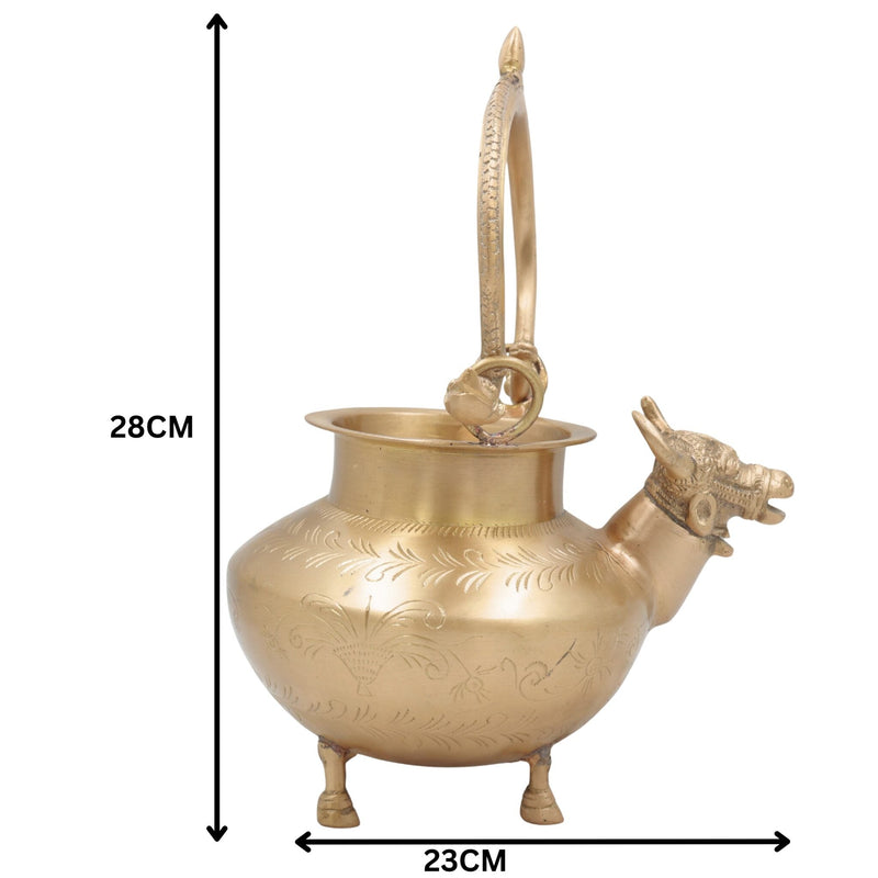 Gomukh Brass Kamandal for Pooja, Gau Mukhi Pital Kamandalu with Cow Face Spout,Vedic Gomukhi Kamandalu for Abhishekam, Tapasya & Yajna, Gold, 11 Inch, 1 Piece