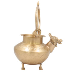 Gomukh Brass Kamandal for Pooja, Gau Mukhi Pital Kamandalu with Cow Face Spout,Vedic Gomukhi Kamandalu for Abhishekam, Tapasya & Yajna, Gold, 11 Inch, 1 Piece