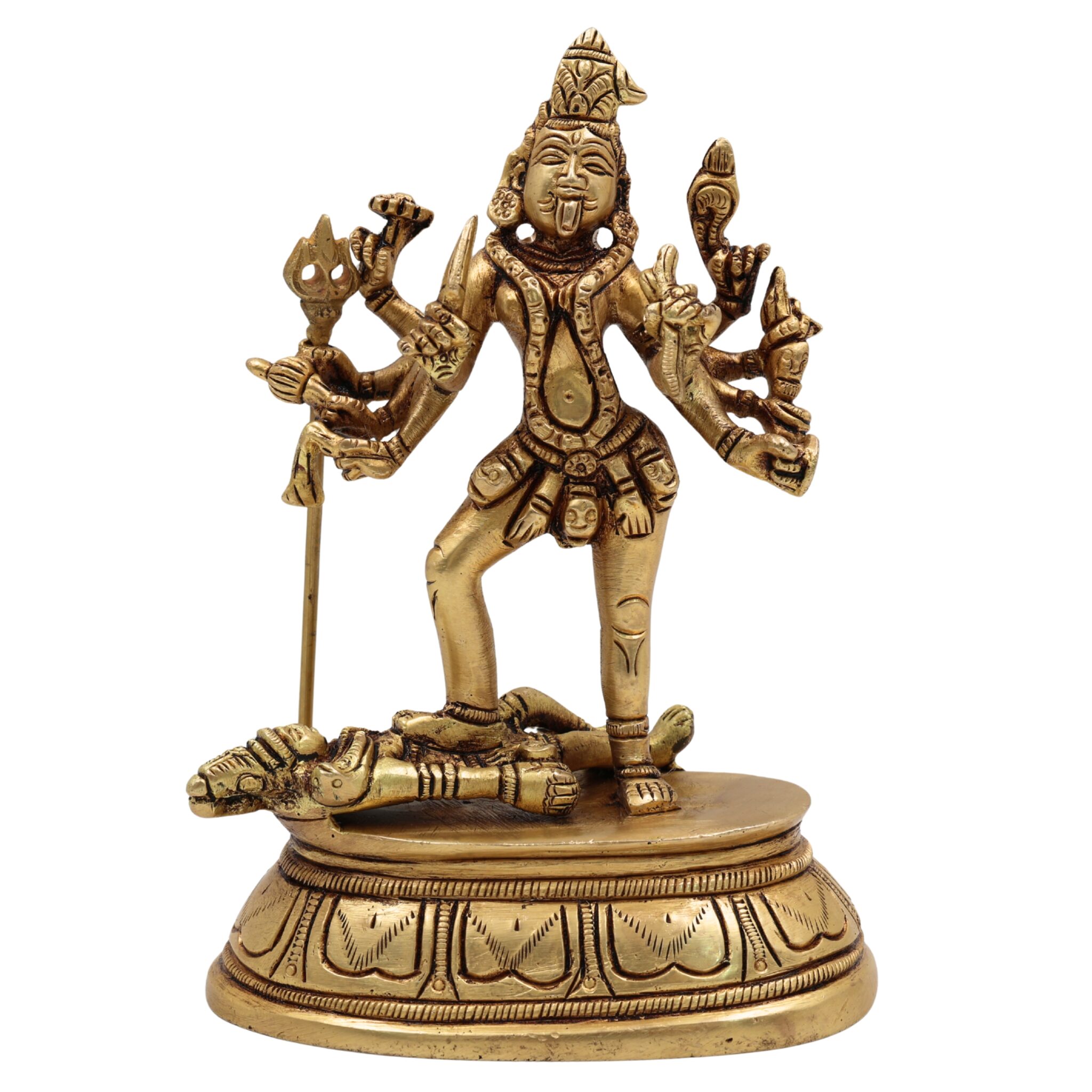Brass Kali Idol – Mahakali Chamunda Bhadrakali Standing on Shiva Moorthi for Pooja, Temple & Home Decor, Gold, 6 Inch, 1 Piece