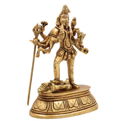 Brass Kali Idol – Mahakali Chamunda Bhadrakali Standing on Shiva Moorthi for Pooja, Temple & Home Decor, Gold, 6 Inch, 1 Piece