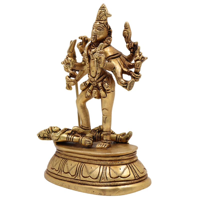 Brass Kali Idol – Mahakali Chamunda Bhadrakali Standing on Shiva Moorthi for Pooja, Temple & Home Decor, Gold, 6 Inch, 1 Piece