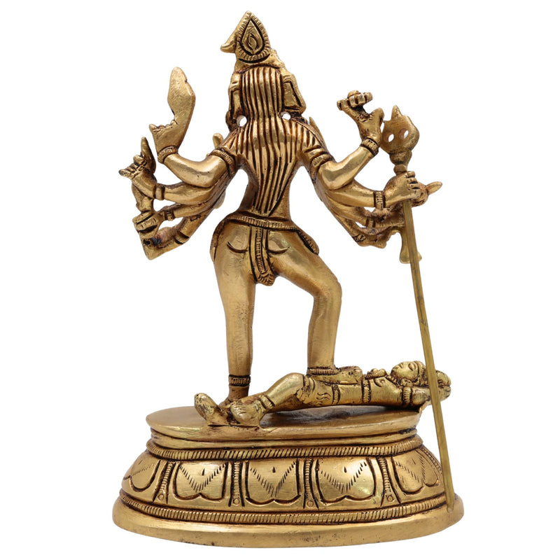Brass Kali Idol – Mahakali Chamunda Bhadrakali Standing on Shiva Moorthi for Pooja, Temple & Home Decor, Gold, 6 Inch, 1 Piece
