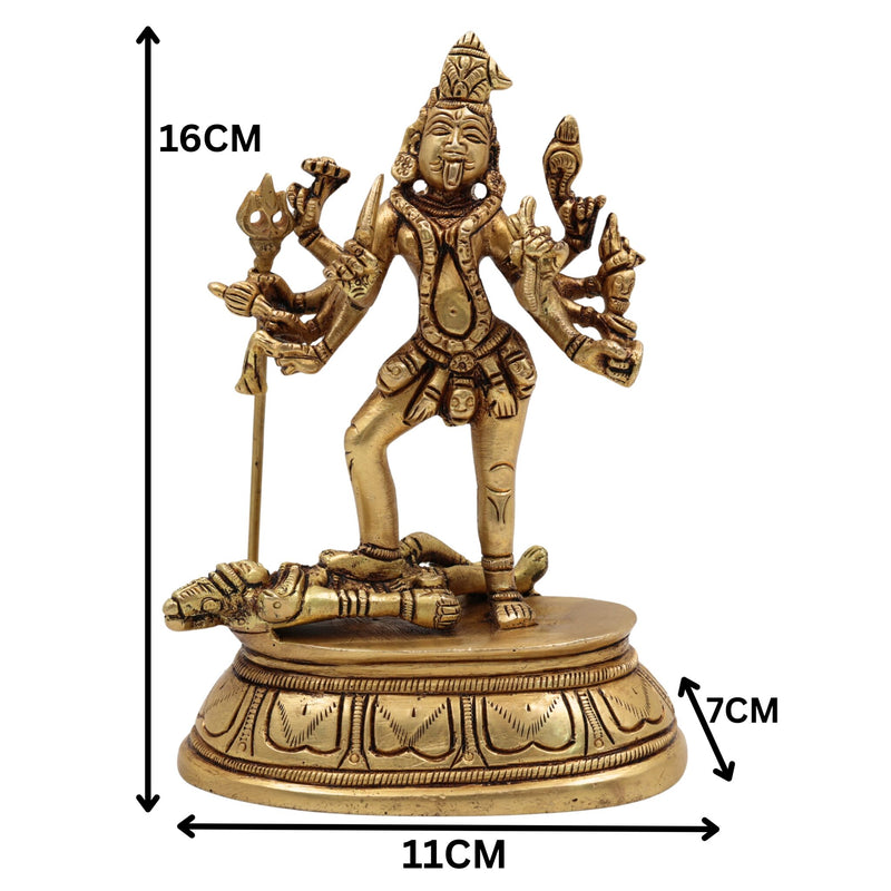 Brass Kali Idol – Mahakali Chamunda Bhadrakali Standing on Shiva Moorthi for Pooja, Temple & Home Decor, Gold, 6 Inch, 1 Piece