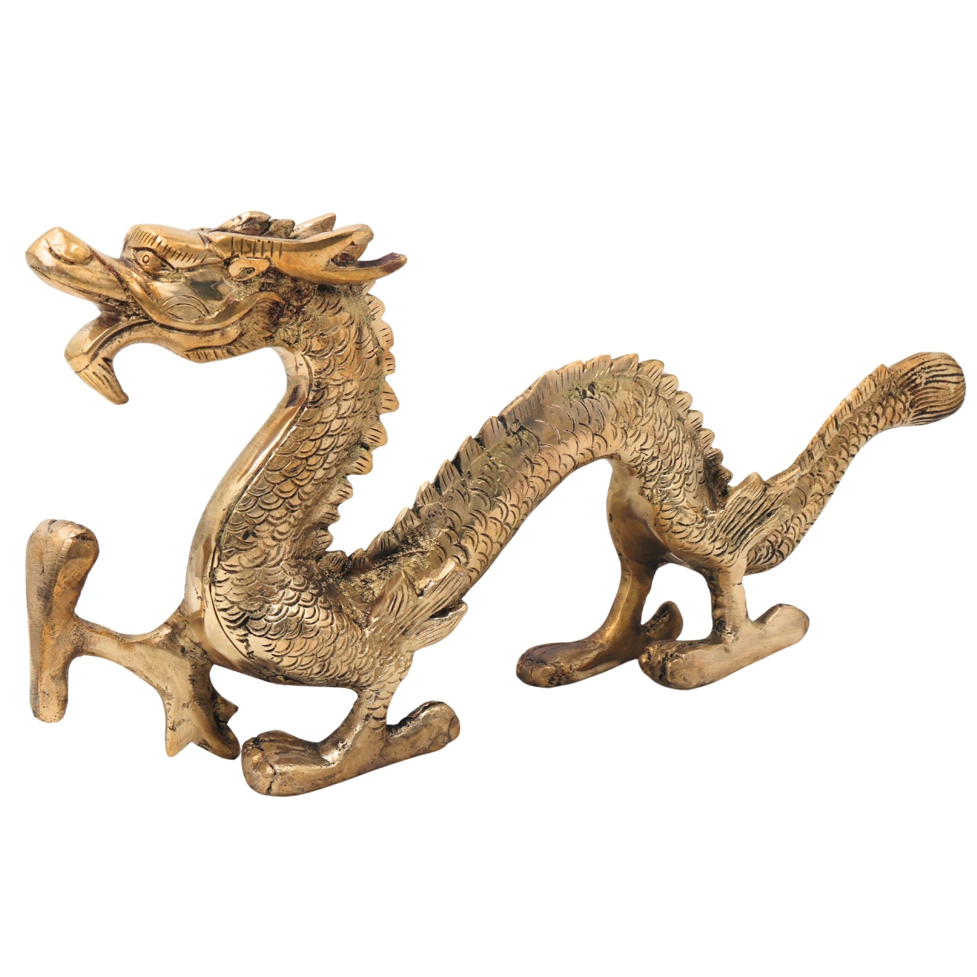 Brass Handcrafted Dragon Naga, Feng Shui Serpent Guardian, Vastu Pital Celestial Sculpture for Home Decor, Gold, 6 Inch