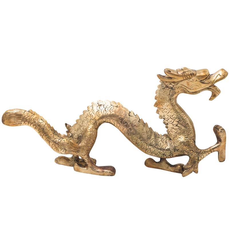 Brass Handcrafted Dragon Naga, Feng Shui Serpent Guardian, Vastu Pital Celestial Sculpture for Home Decor, Gold, 6 Inch