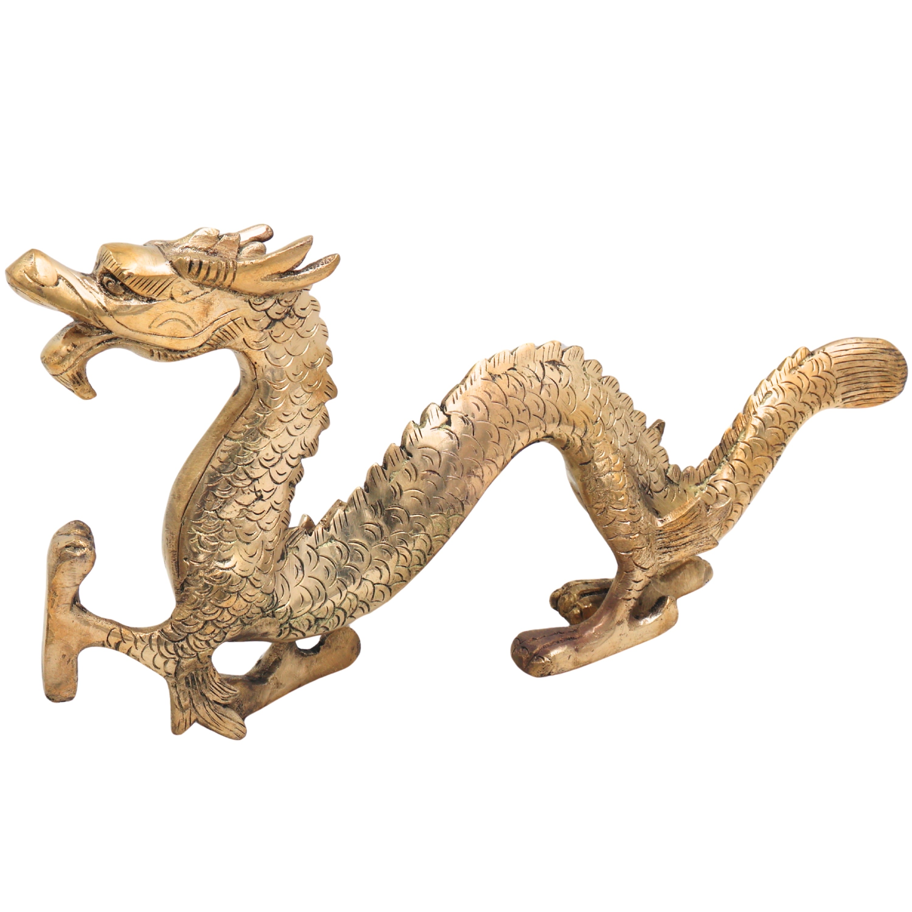 Brass Handcrafted Dragon Naga, Feng Shui Serpent Guardian, Vastu Pital Celestial Sculpture for Home Decor, Gold, 6 Inch