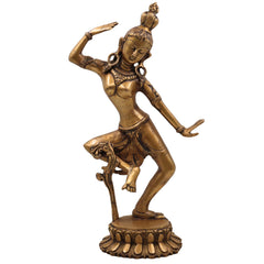 Brass Apsara Idol – Urvashi Devangana Celestial Dancer Murti | Handcrafted Peetal Swargiya Nartaki Sculpture for Home Mandir & Decor, Gold, 15.5 Inch