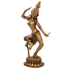 Brass Apsara Idol – Urvashi Devangana Celestial Dancer Murti | Handcrafted Peetal Swargiya Nartaki Sculpture for Home Mandir & Decor, Gold, 15.5 Inch