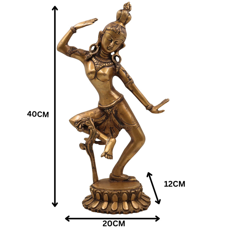 Brass Apsara Idol – Urvashi Devangana Celestial Dancer Murti | Handcrafted Peetal Swargiya Nartaki Sculpture for Home Mandir & Decor, Gold, 15.5 Inch