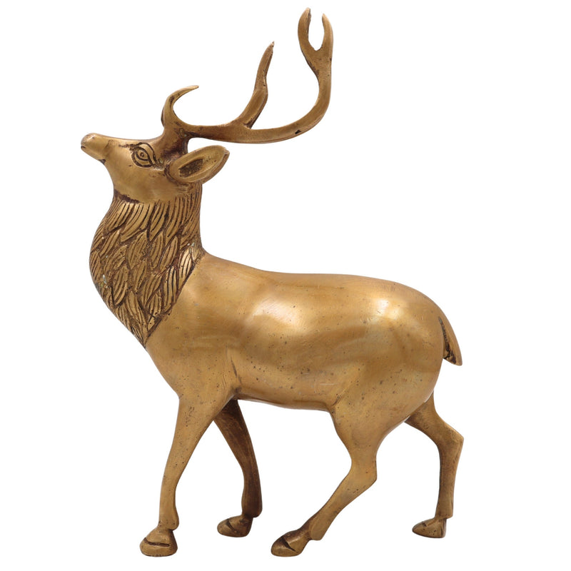 Brass Handcrafted Deer – Chital, Barasingha, Mriga, Hiran, Krishnamriga Sculpture for Home Temple, Pooja, Vastu Decor & Gifts, Gold, 10 Inch