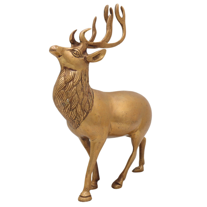 Brass Handcrafted Deer – Chital, Barasingha, Mriga, Hiran, Krishnamriga Sculpture for Home Temple, Pooja, Vastu Decor & Gifts, Gold, 10 Inch