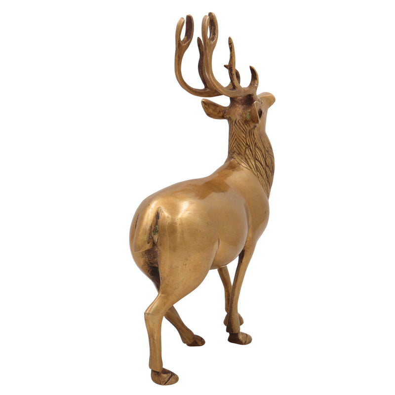 Brass Handcrafted Deer – Chital, Barasingha, Mriga, Hiran, Krishnamriga Sculpture for Home Temple, Pooja, Vastu Decor & Gifts, Gold, 10 Inch