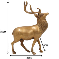 Brass Handcrafted Deer – Chital, Barasingha, Mriga, Hiran, Krishnamriga Sculpture for Home Temple, Pooja, Vastu Decor & Gifts, Gold, 10 Inch