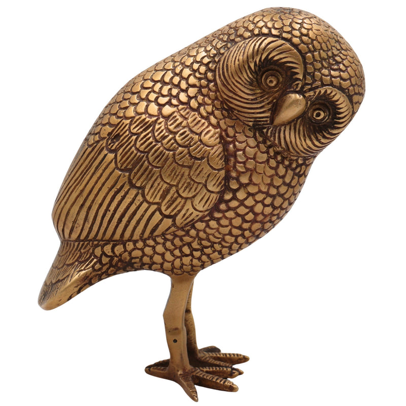 Brass Owl Idol Ullu Murti for Home Decor, Vastu, Pooja | Handcrafted Peetal Uluka Sculpture by Bhunes, Gold, 10 Inch