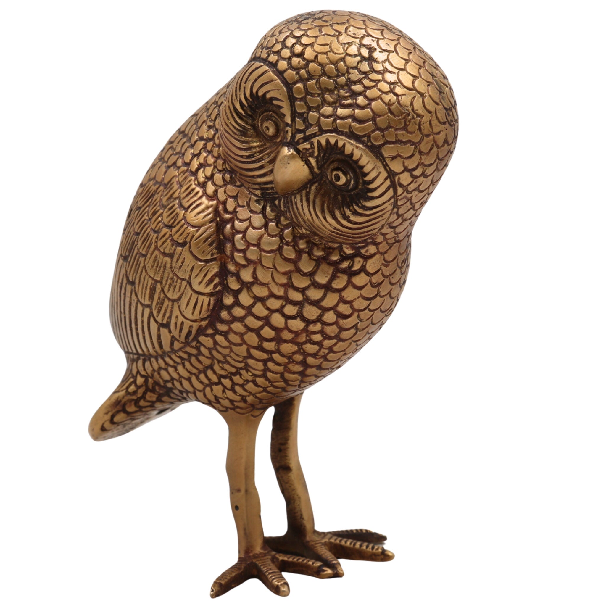 Brass Owl Idol Ullu Murti for Home Decor, Vastu, Pooja | Handcrafted Peetal Uluka Sculpture by Bhunes, Gold, 10 Inch